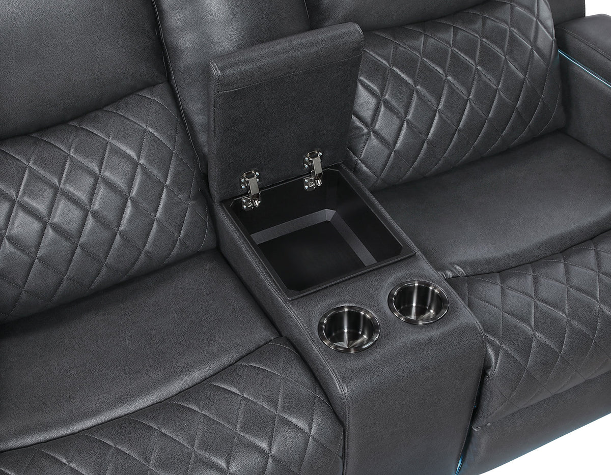 Luna Home Cinema Power Reclining Console Loveseat, Charcoal Vegan Leather from Steve Silver - Luna Furniture
