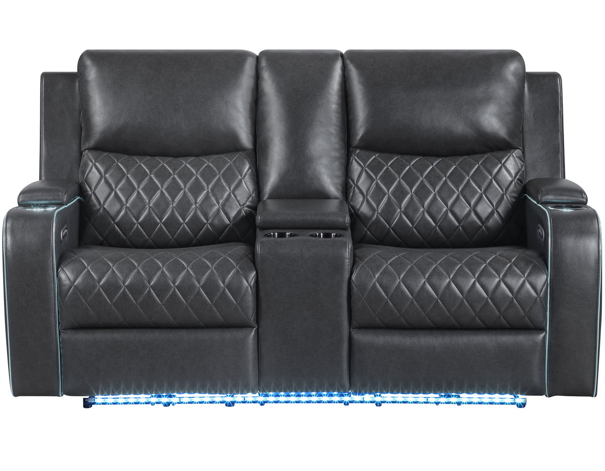 Luna Home Cinema Power Reclining Console Loveseat, Charcoal Vegan Leather from Steve Silver - Luna Furniture