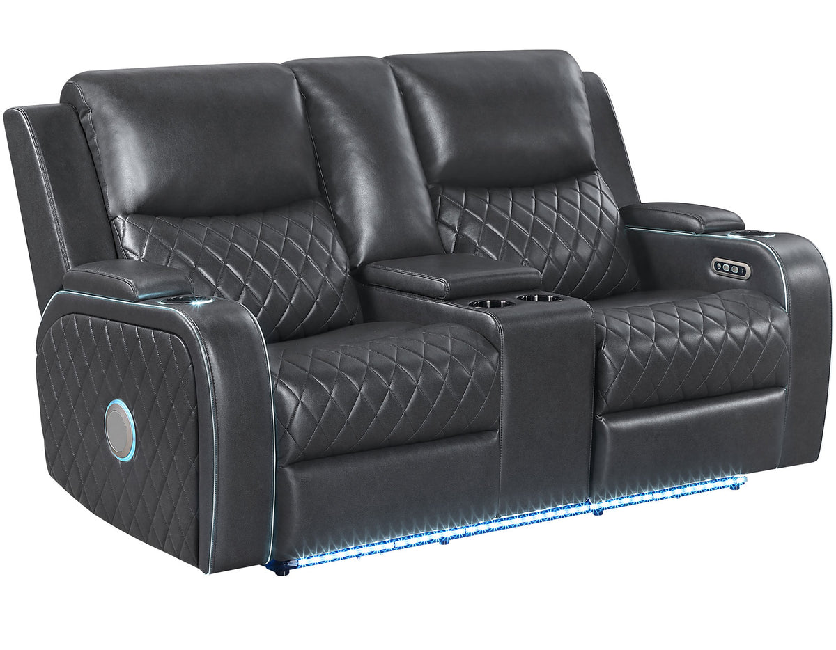 Luna Home Cinema Power Reclining Console Loveseat, Charcoal Vegan Leather from Steve Silver - Luna Furniture
