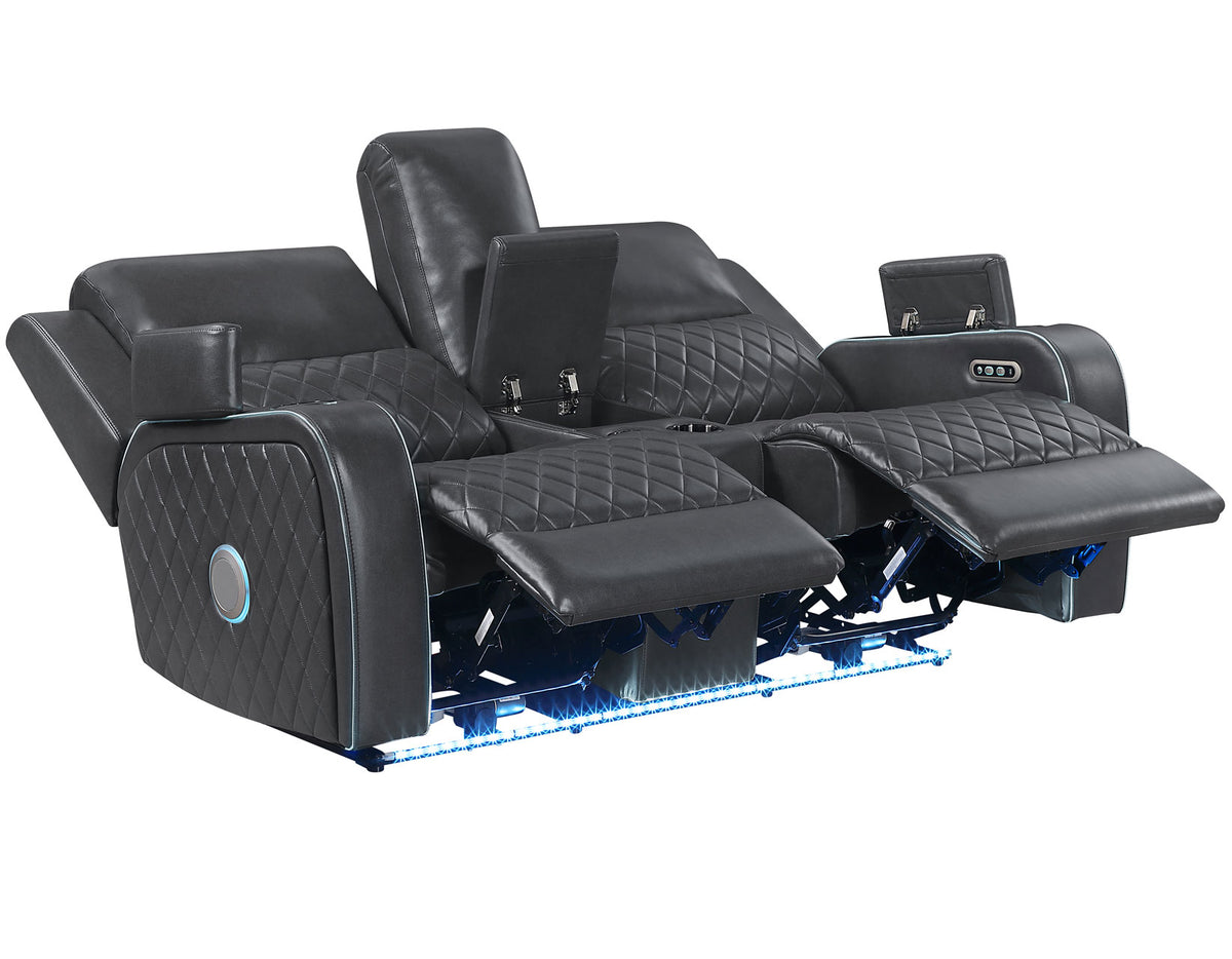 Luna Home Cinema Power Reclining Console Loveseat, Charcoal Vegan Leather from Steve Silver - Luna Furniture