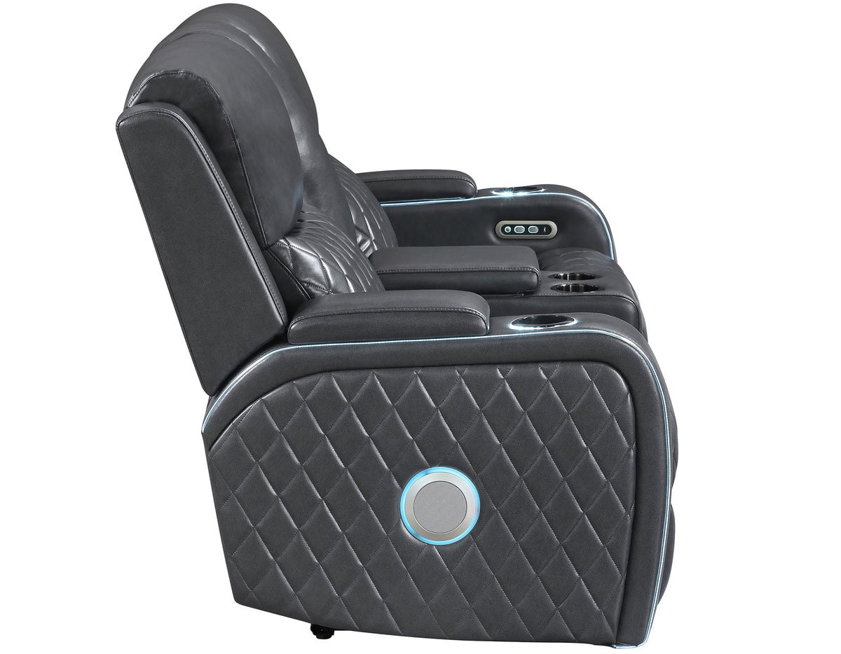 Luna Home Cinema Power Reclining Console Loveseat, Charcoal Vegan Leather from Steve Silver - Luna Furniture