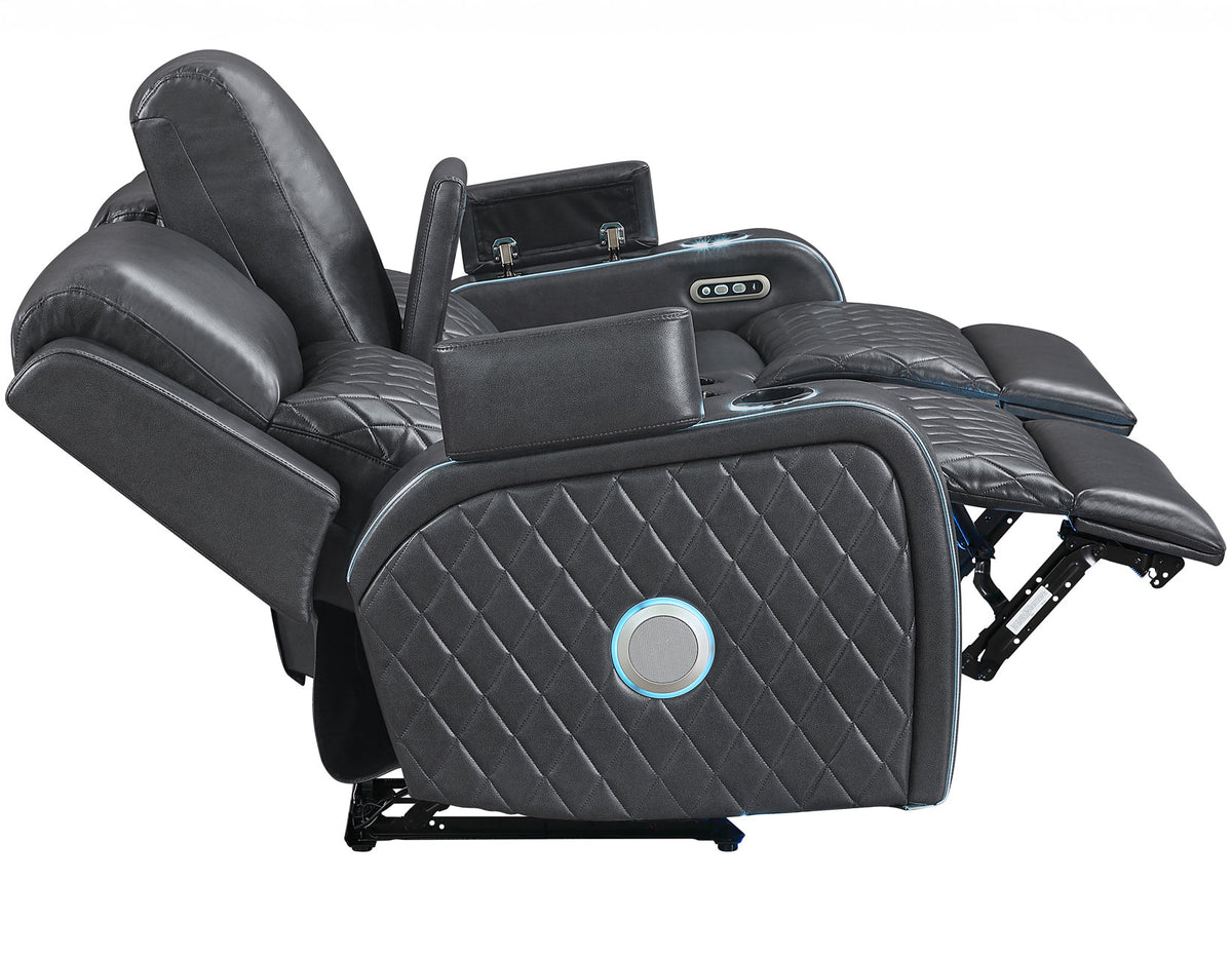 Luna Home Cinema Power Reclining Console Loveseat, Charcoal Vegan Leather from Steve Silver - Luna Furniture
