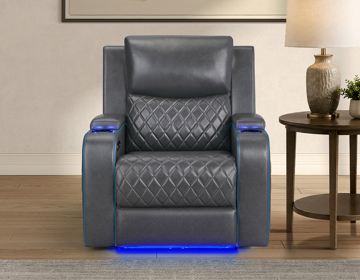 Luna Home Cinema Power Recliner, Charcoal Vegan Leather