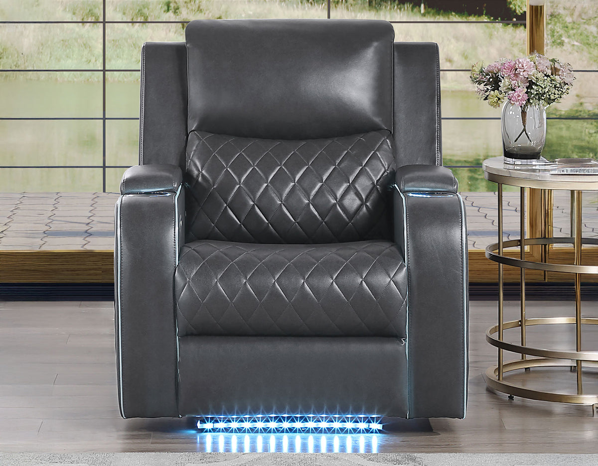 Luna Home Cinema Power Recliner, Charcoal Vegan Leather from Steve Silver - Luna Furniture