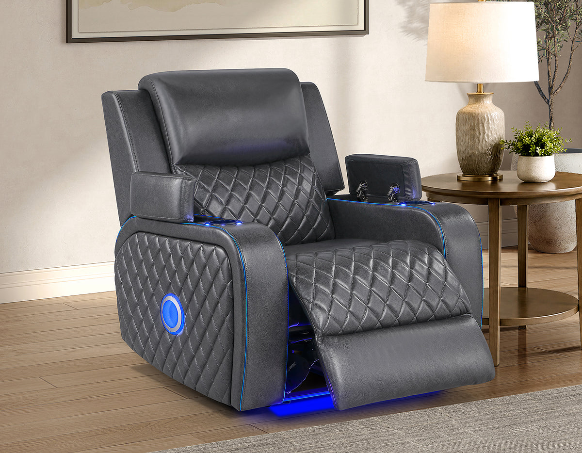 Luna Home Cinema Power Recliner, Charcoal Vegan Leather