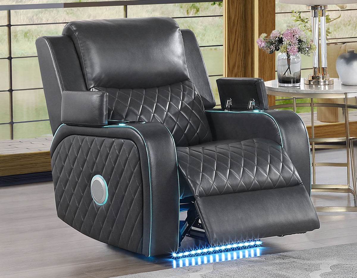 Luna Home Cinema Power Recliner, Charcoal Vegan Leather from Steve Silver - Luna Furniture