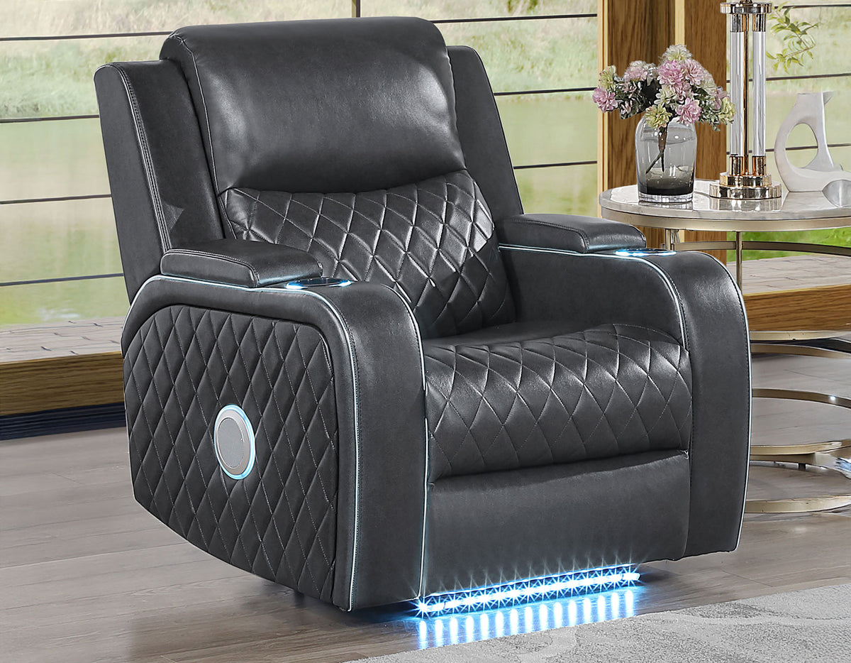 Luna Home Cinema Power Recliner, Charcoal Vegan Leather from Steve Silver - Luna Furniture