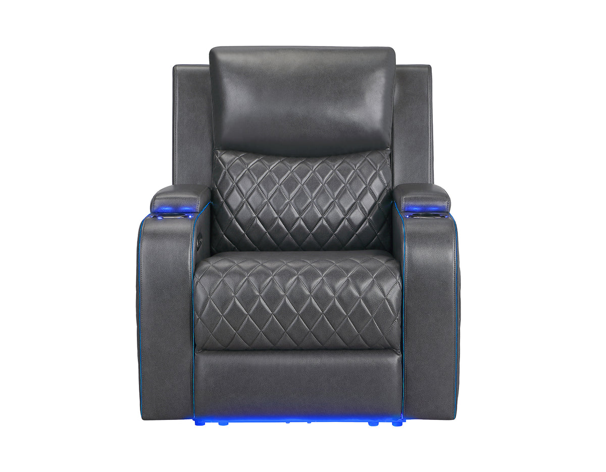 Luna Home Cinema Power Recliner, Charcoal Vegan Leather