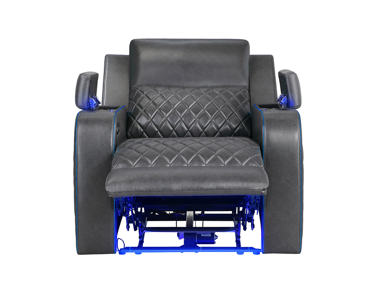 Luna Home Cinema Power Recliner, Charcoal Vegan Leather