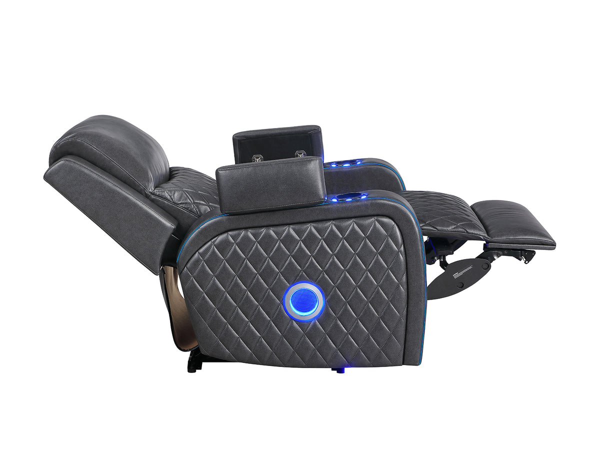 Luna Home Cinema Power Recliner, Charcoal Vegan Leather