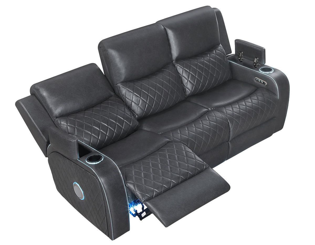 Luna Home Cinema Power Reclining Sofa, Charcoal Vegan Leather from Steve Silver - Luna Furniture