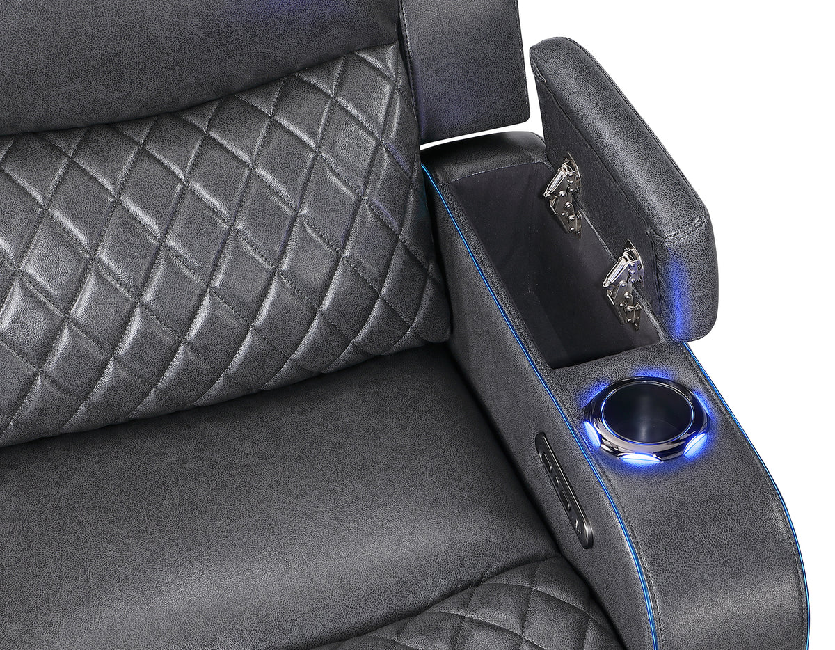 Luna Home Cinema Power Reclining Sofa, Charcoal Vegan Leather from Steve Silver - Luna Furniture