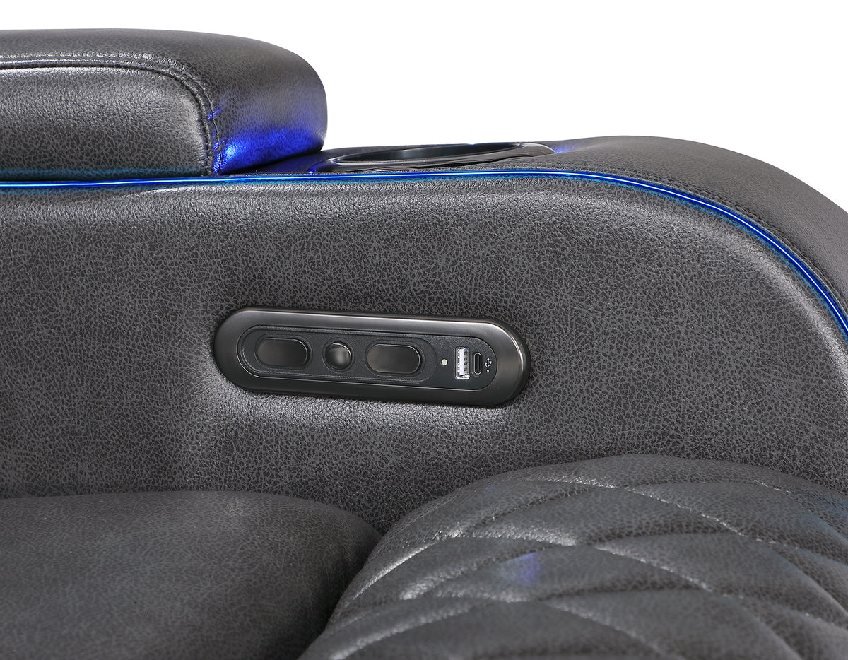 Luna Home Cinema Power Reclining Sofa, Charcoal Vegan Leather from Steve Silver - Luna Furniture