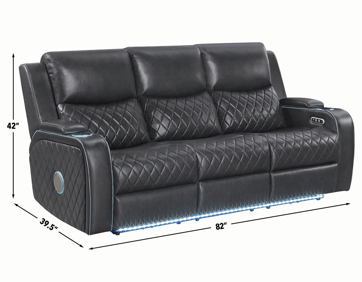 Luna Home Cinema Power Reclining Sofa, Charcoal Vegan Leather from Steve Silver - Luna Furniture