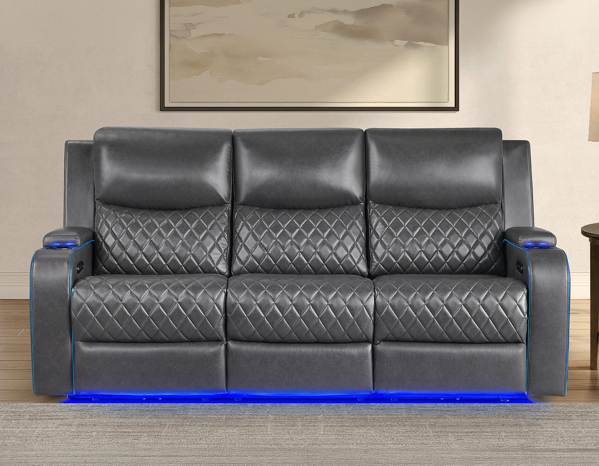 Luna Home Cinema Power Reclining Sofa, Charcoal Vegan Leather from Steve Silver - Luna Furniture