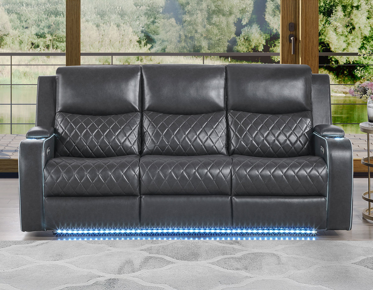Luna Home Cinema Power Reclining Sofa, Charcoal Vegan Leather from Steve Silver - Luna Furniture