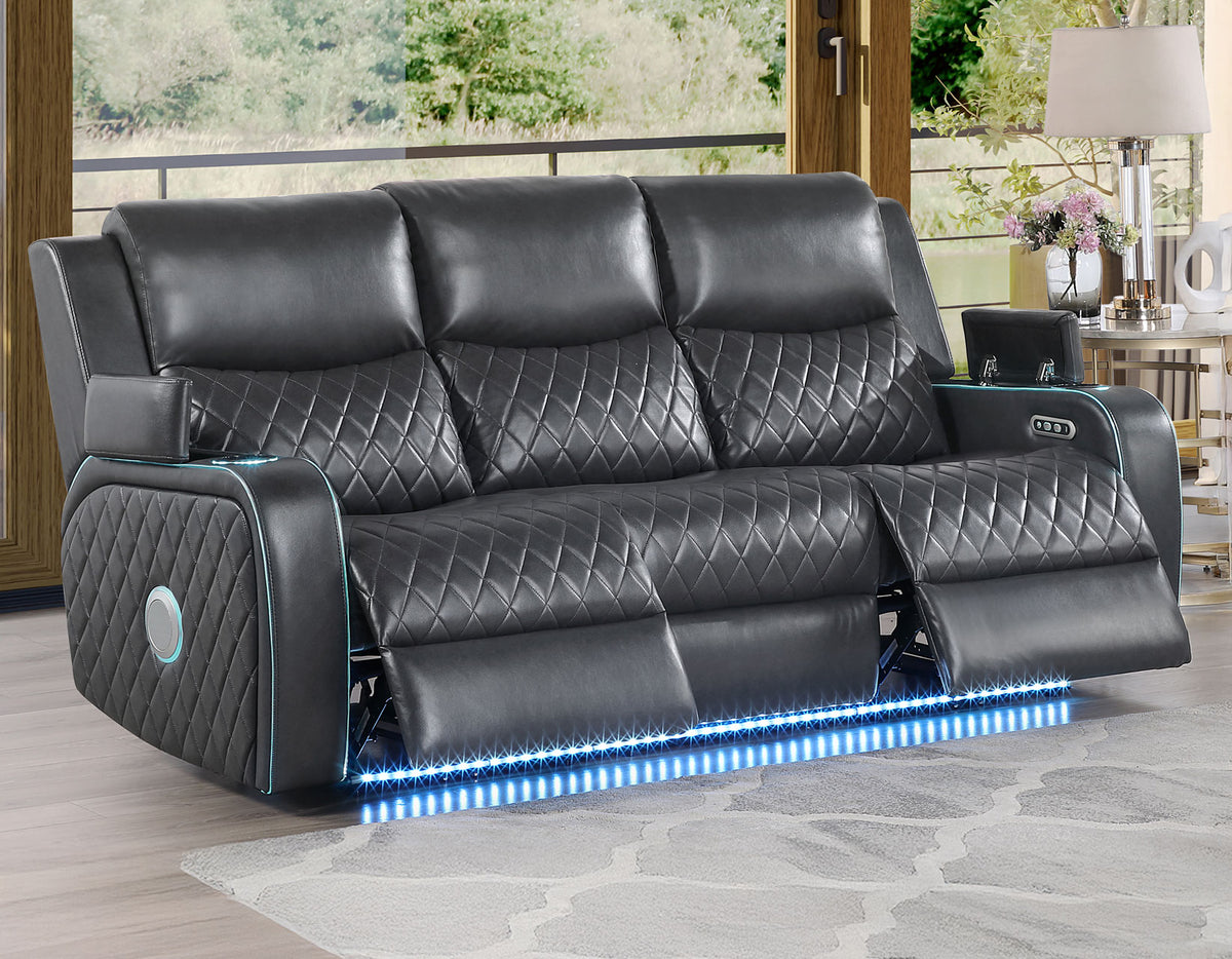 Luna Home Cinema Power Reclining Sofa, Charcoal Vegan Leather from Steve Silver - Luna Furniture