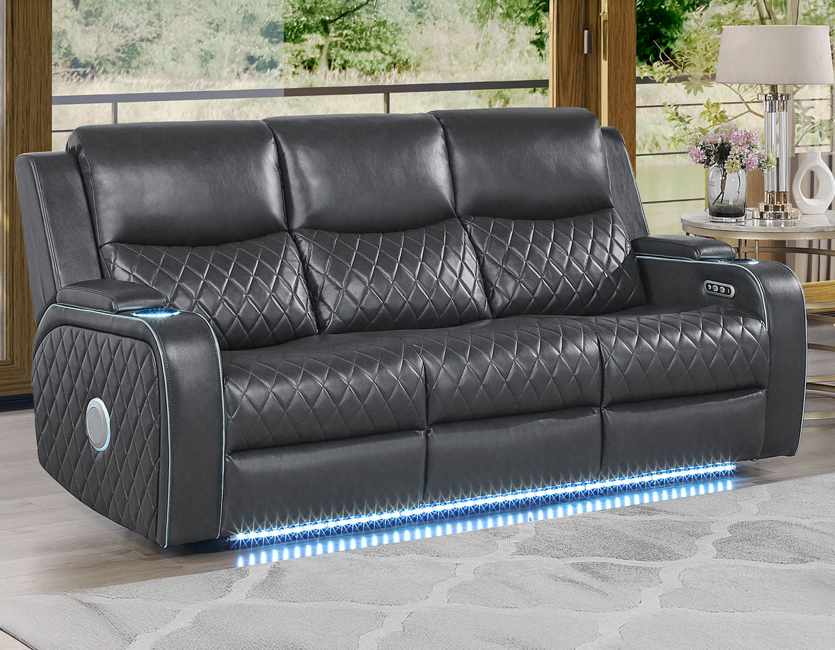 Luna Home Cinema Power Reclining Sofa, Charcoal Vegan Leather from Steve Silver - Luna Furniture