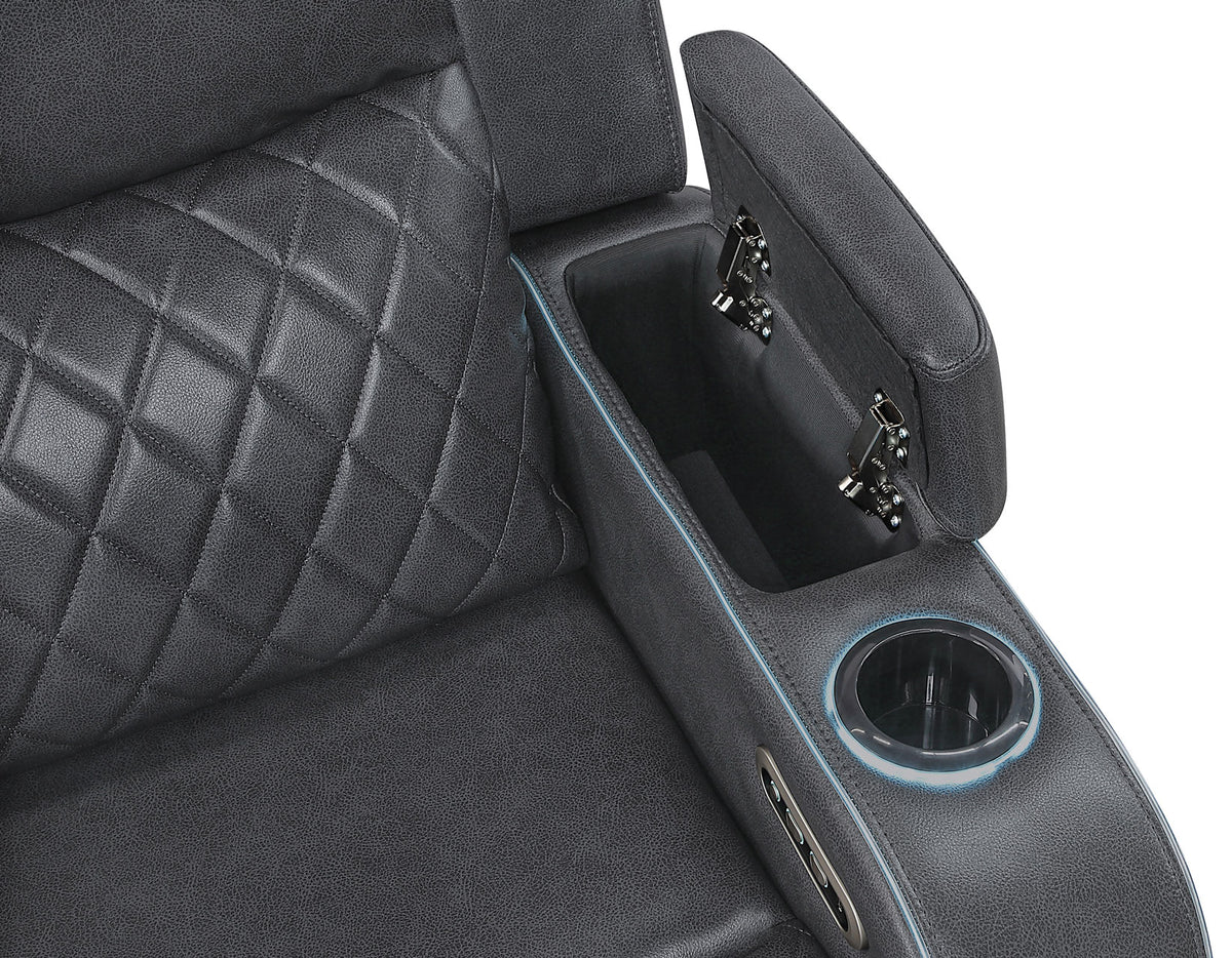 Luna Home Cinema Power Reclining Console Loveseat, Charcoal Vegan Leather from Steve Silver - Luna Furniture