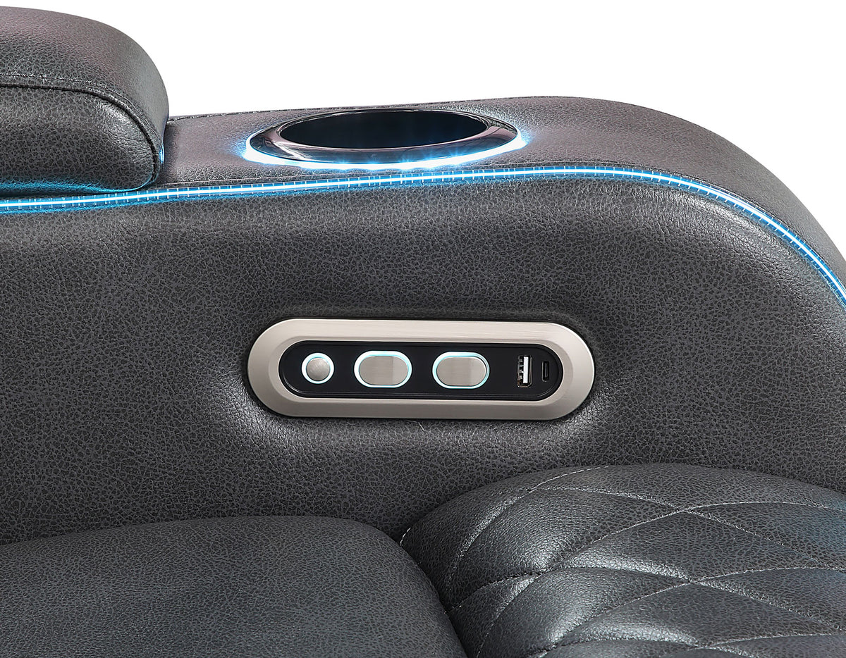 Luna Home Cinema Power Reclining Console Loveseat, Charcoal Vegan Leather from Steve Silver - Luna Furniture