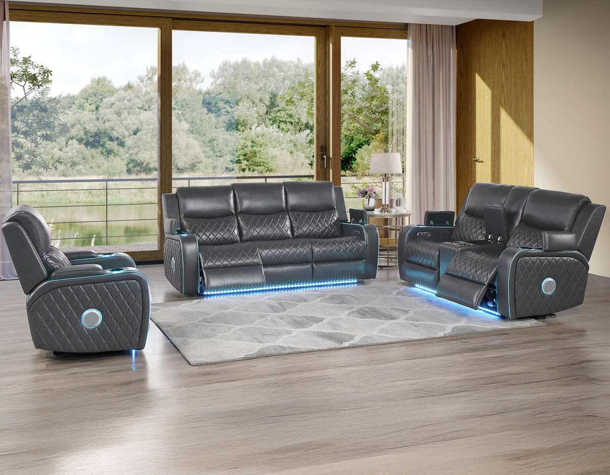 Luna Home Cinema Power Reclining Sofa, Charcoal Vegan Leather from Steve Silver - Luna Furniture