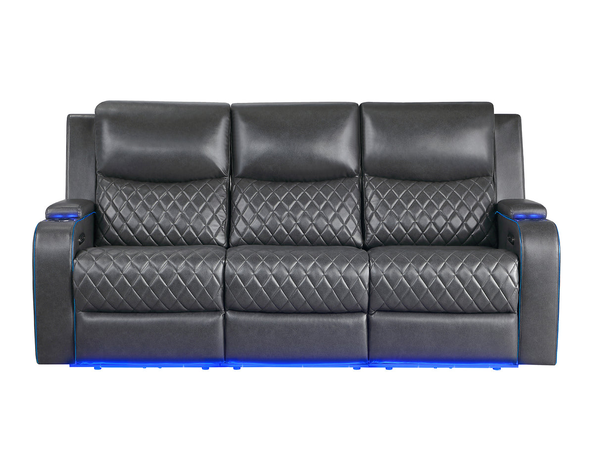 Luna Home Cinema Power Reclining Sofa, Charcoal Vegan Leather from Steve Silver - Luna Furniture