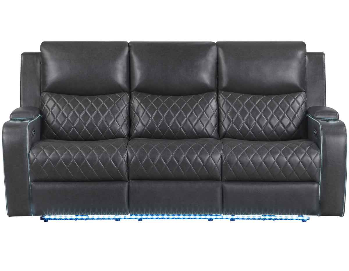 Luna Home Cinema Power Reclining Sofa, Charcoal Vegan Leather from Steve Silver - Luna Furniture
