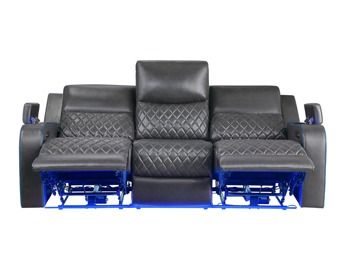Luna Home Cinema Power Reclining Sofa, Charcoal Vegan Leather from Steve Silver - Luna Furniture