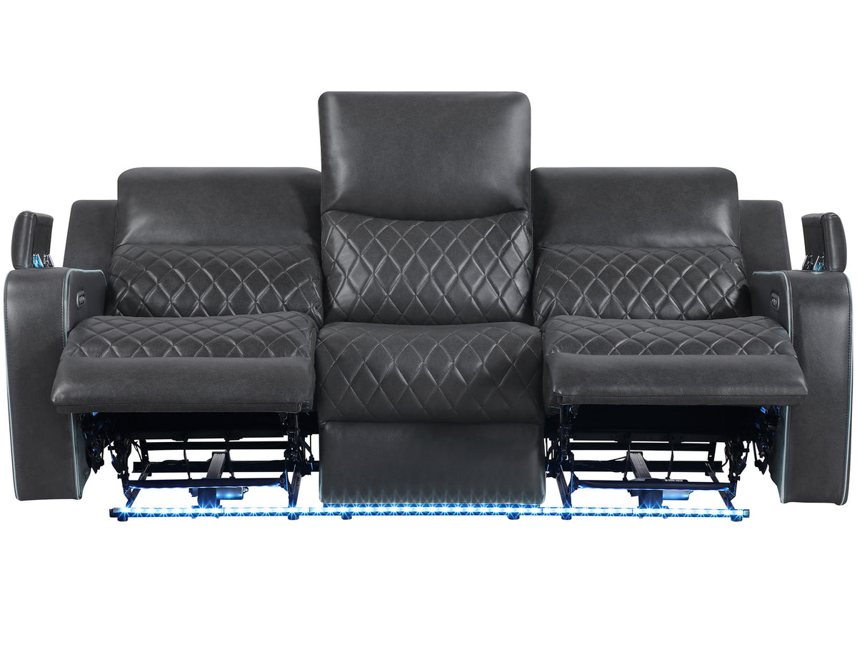 Luna Home Cinema Power Reclining Sofa, Charcoal Vegan Leather from Steve Silver - Luna Furniture