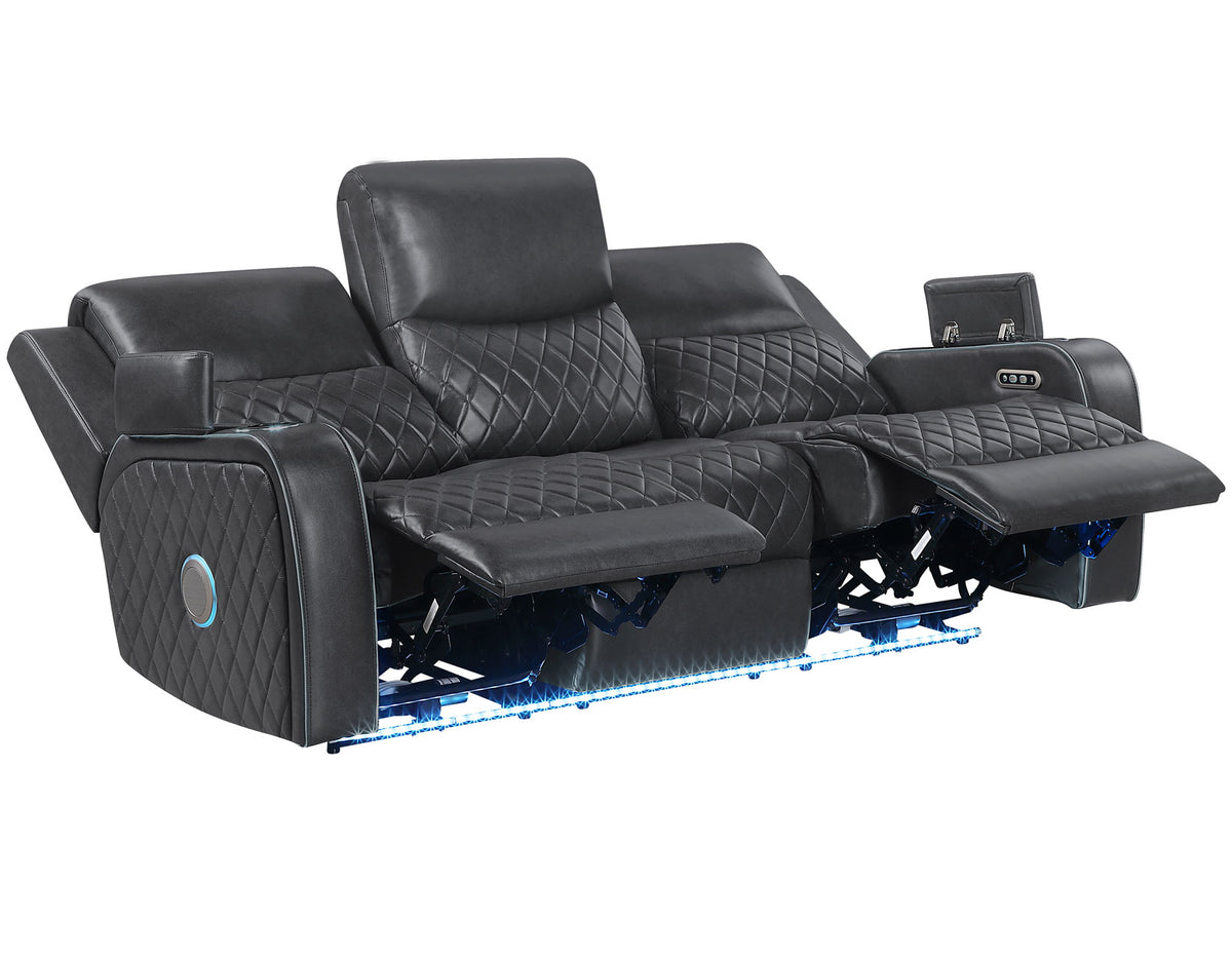 Luna Home Cinema Power Reclining Sofa, Charcoal Vegan Leather from Steve Silver - Luna Furniture