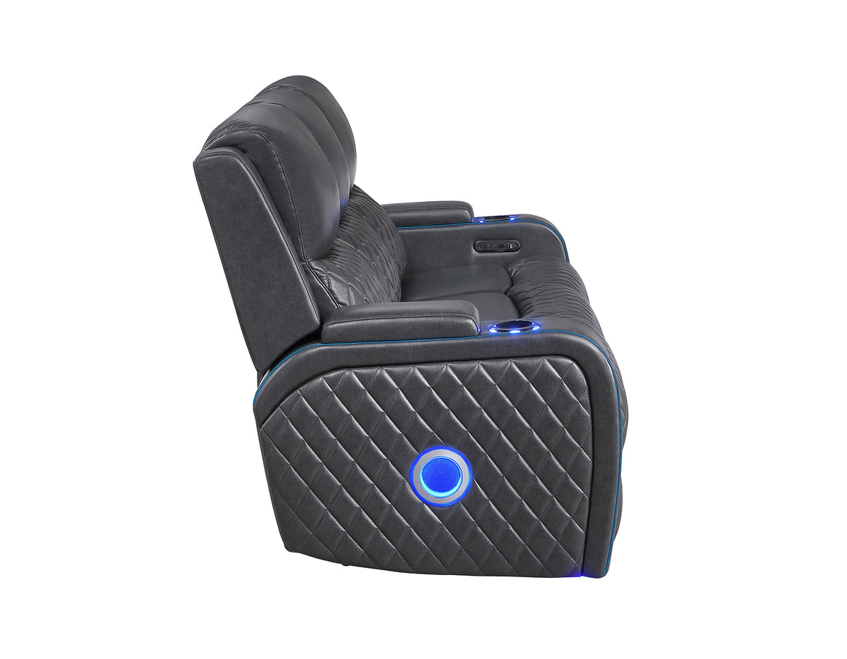 Luna Home Cinema Power Reclining Sofa, Charcoal Vegan Leather from Steve Silver - Luna Furniture
