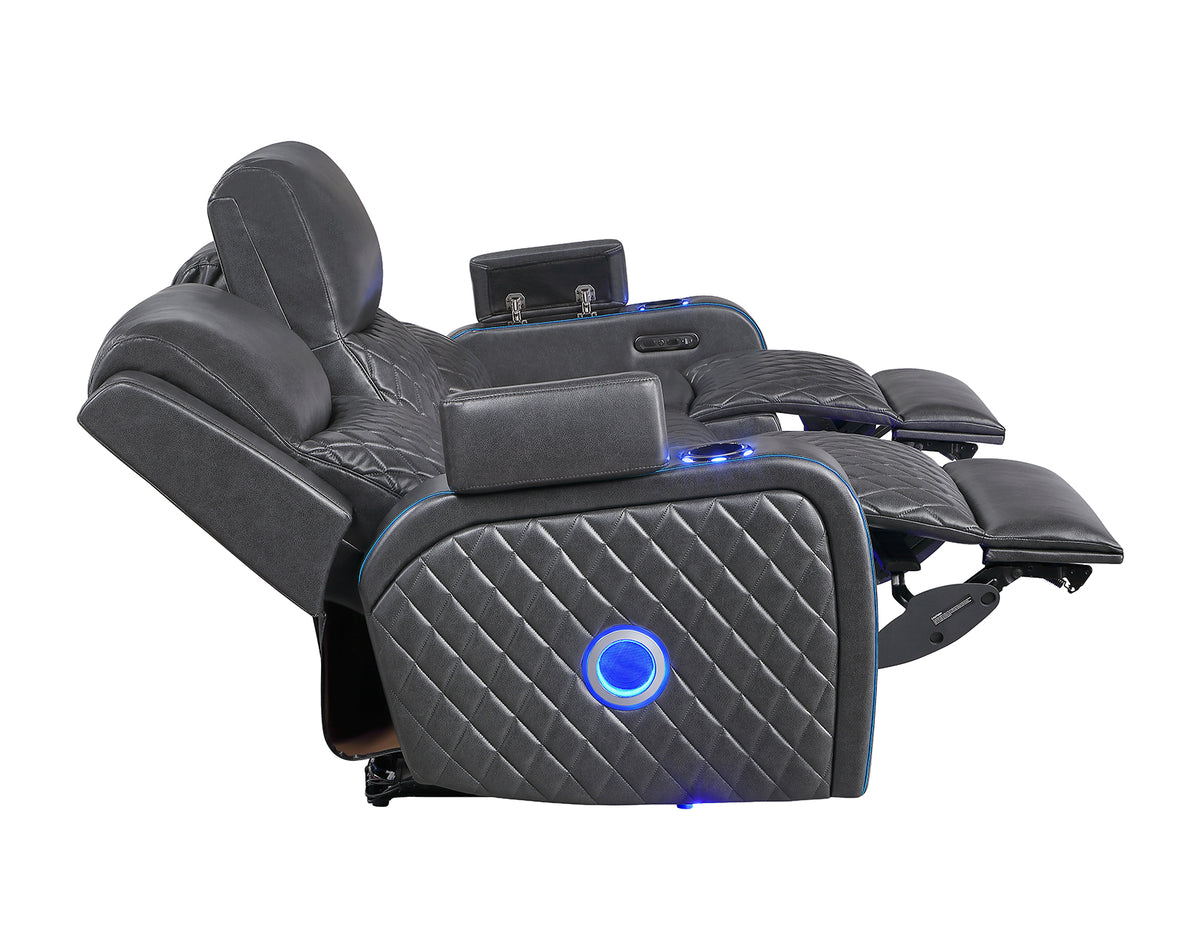 Luna Home Cinema Power Reclining Sofa, Charcoal Vegan Leather from Steve Silver - Luna Furniture