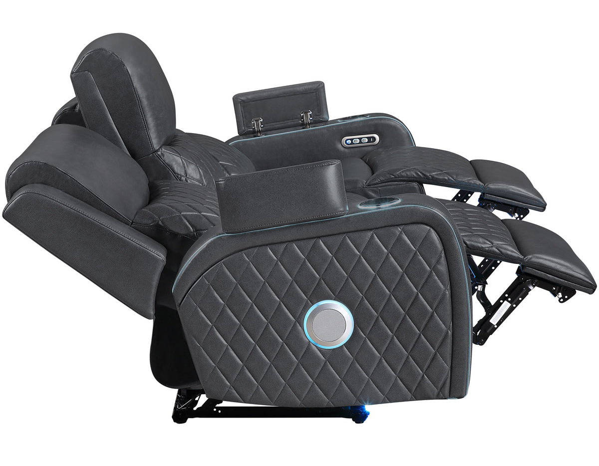 Luna Home Cinema Power Reclining Sofa, Charcoal Vegan Leather from Steve Silver - Luna Furniture