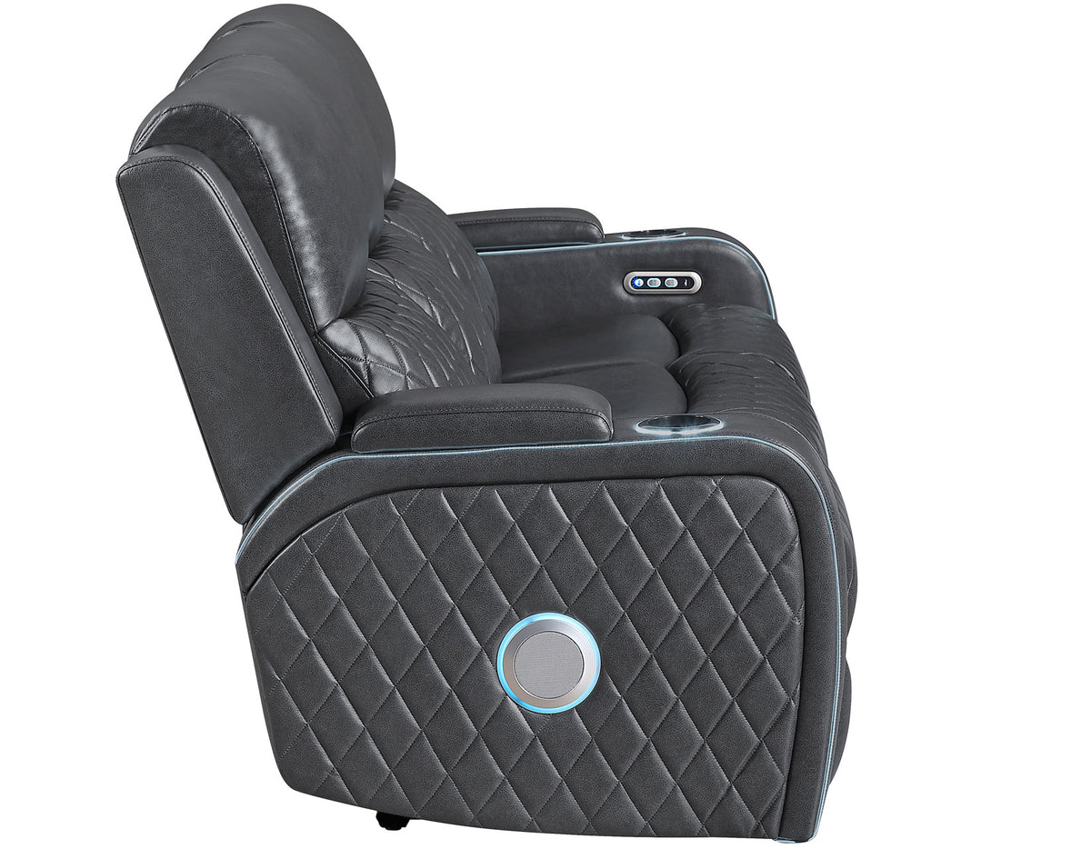 Luna Home Cinema Power Reclining Sofa, Charcoal Vegan Leather from Steve Silver - Luna Furniture