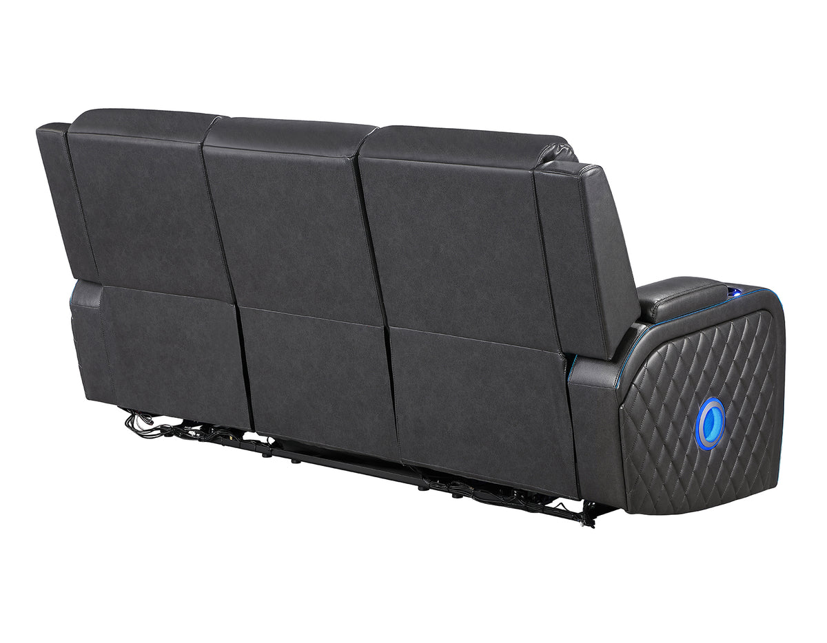Luna Home Cinema Power Reclining Sofa, Charcoal Vegan Leather from Steve Silver - Luna Furniture