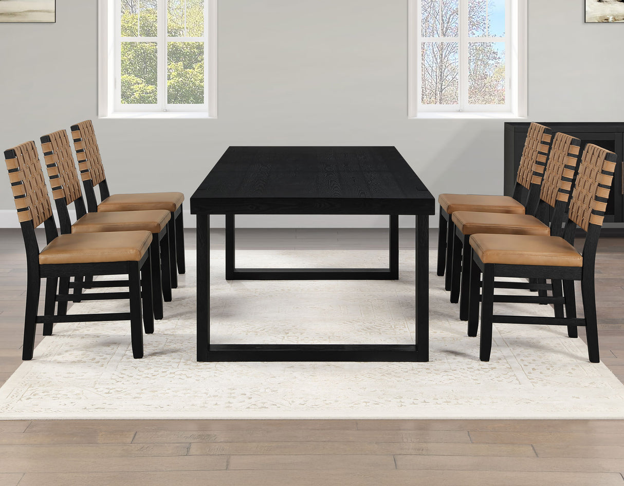 Reid 5-Piece Dining Set, Black Finish with Saddle Brown Vegan Leather from Steve Silver - Luna Furniture