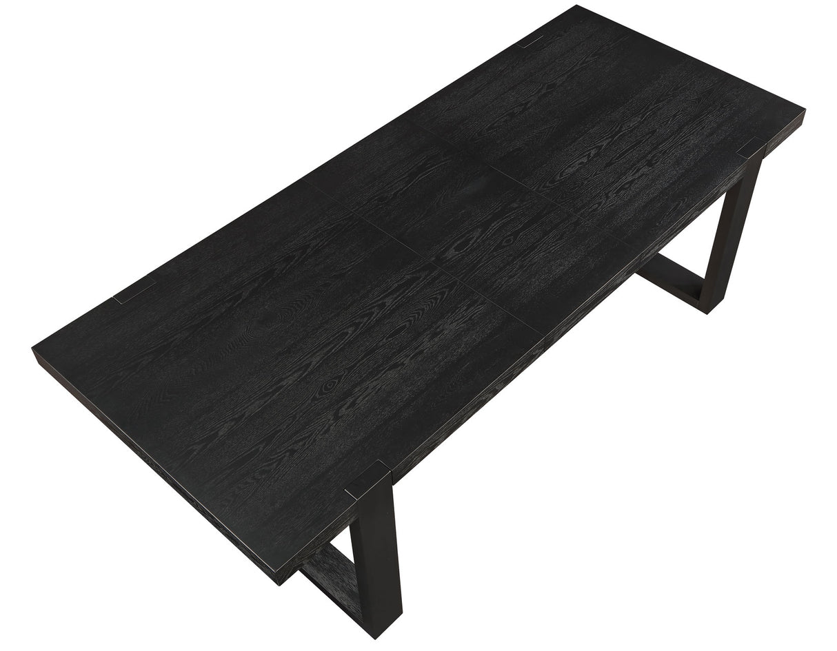Reid 5-Piece Dining Set, Black Finish with Saddle Brown Vegan Leather from Steve Silver - Luna Furniture