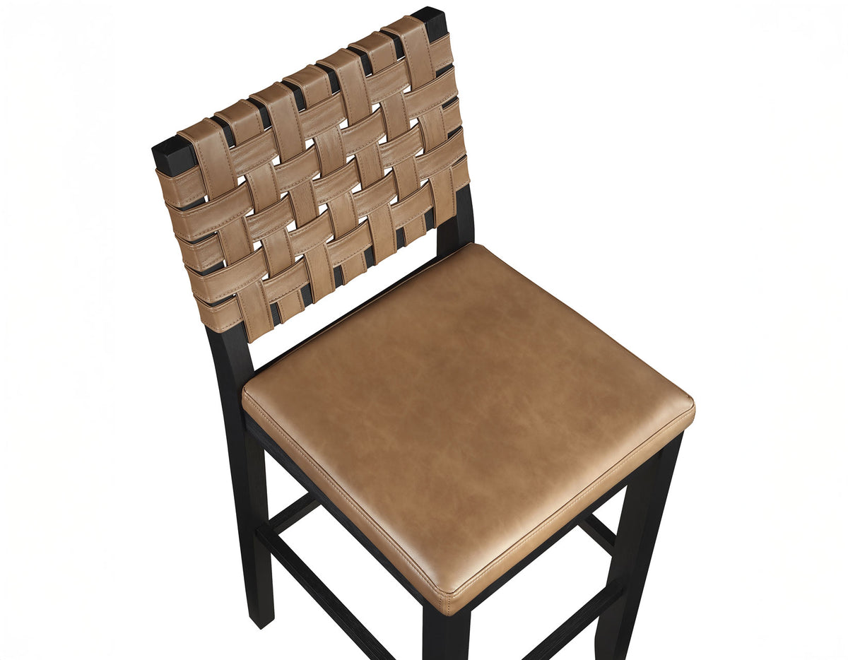 Reid Saddle Brown Vegan Leather 30″ Bar Stool, Black Finish, Set of 2 from Steve Silver - Luna Furniture
