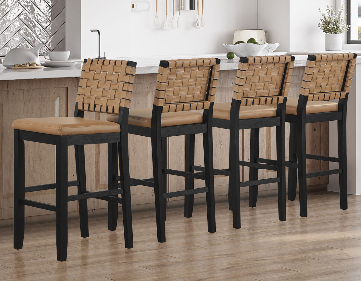 Reid Saddle Brown Vegan Leather 30″ Bar Stool, Black Finish, Set of 2 from Steve Silver - Luna Furniture