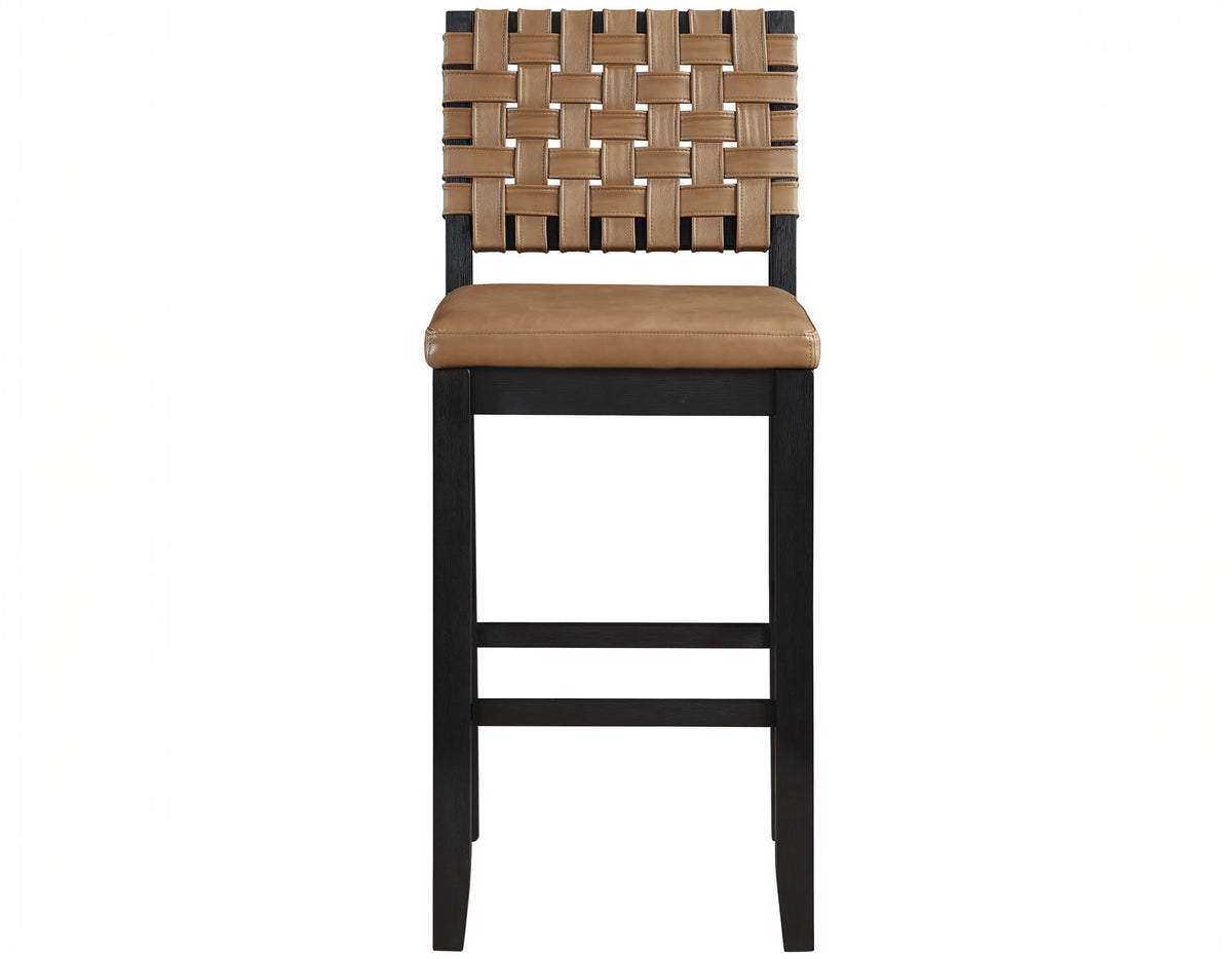 Reid Saddle Brown Vegan Leather 30″ Bar Stool, Black Finish, Set of 2 from Steve Silver - Luna Furniture