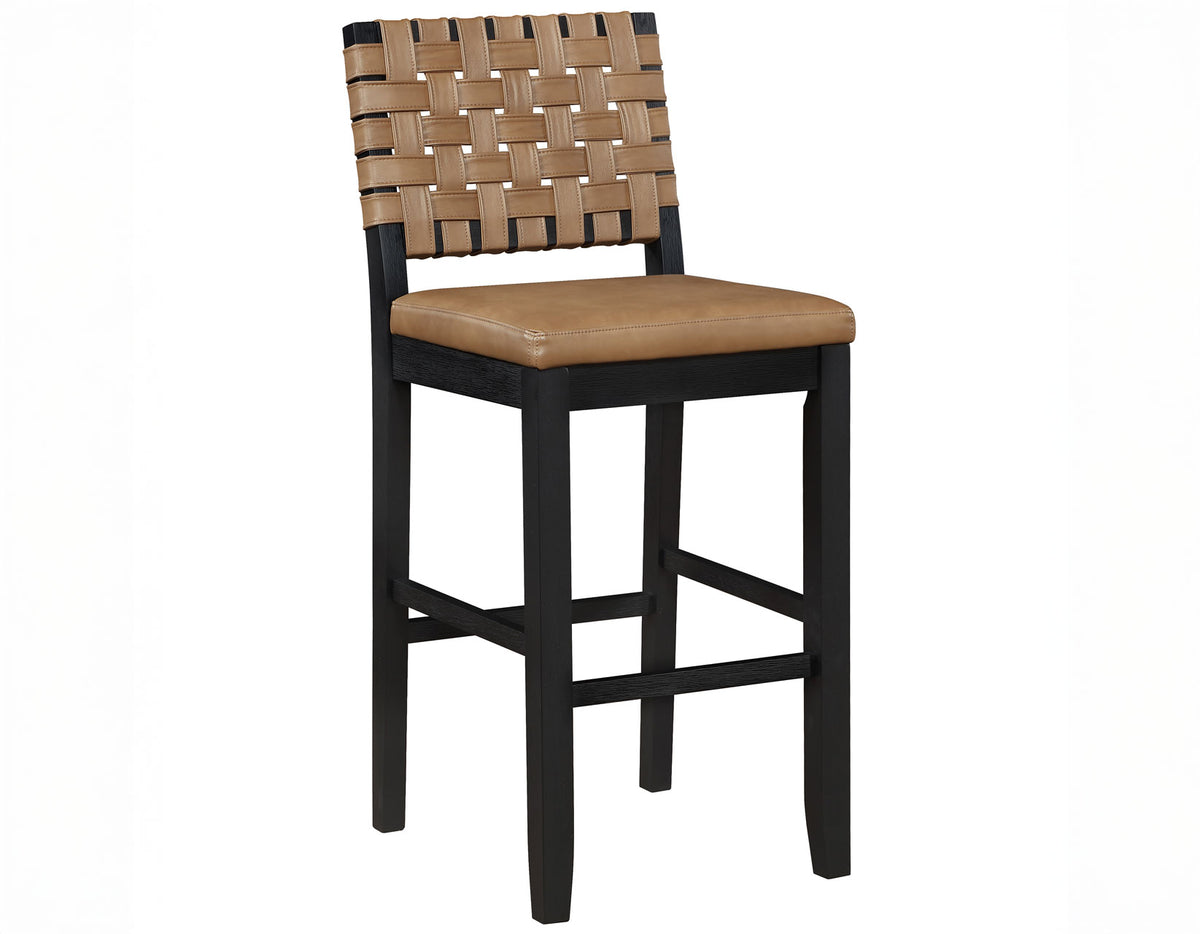 Reid Saddle Brown Vegan Leather 30″ Bar Stool, Black Finish, Set of 2 from Steve Silver - Luna Furniture