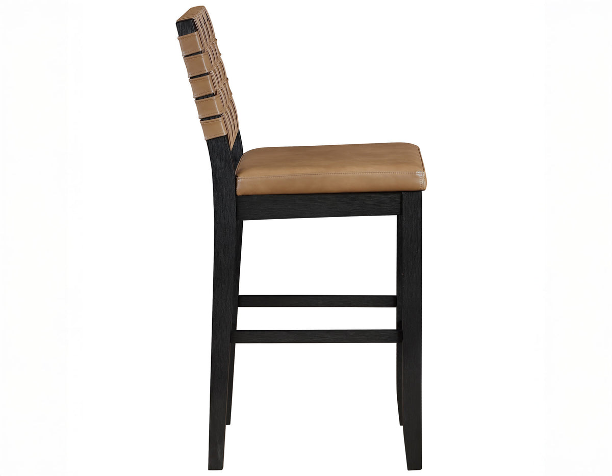 Reid Saddle Brown Vegan Leather 30″ Bar Stool, Black Finish, Set of 2 from Steve Silver - Luna Furniture