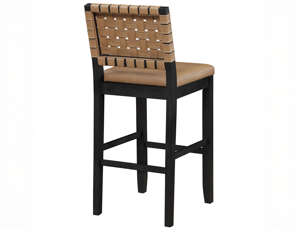 Reid Saddle Brown Vegan Leather 30″ Bar Stool, Black Finish, Set of 2 from Steve Silver - Luna Furniture