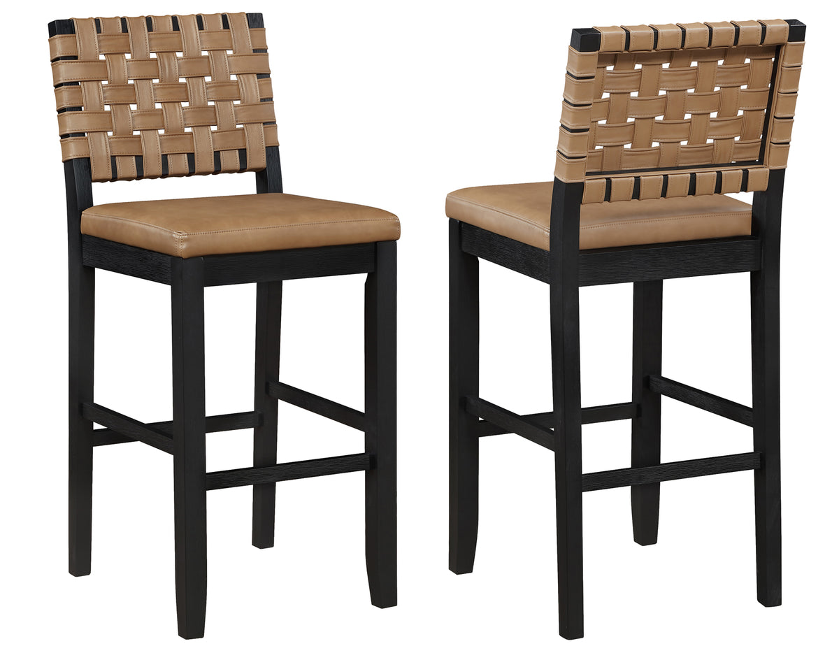 Reid Saddle Brown Vegan Leather 30″ Bar Stool, Black Finish, Set of 2 from Steve Silver - Luna Furniture