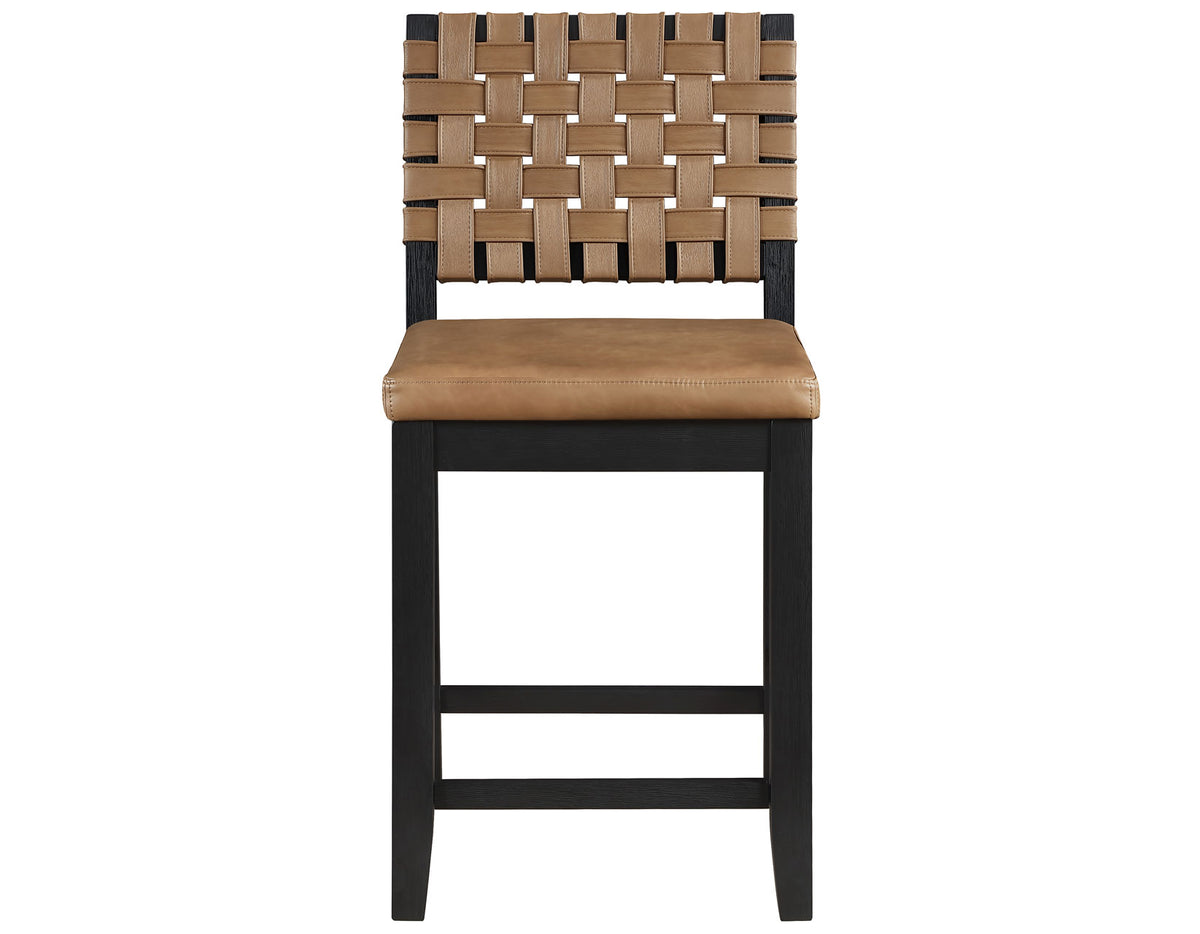 Reid Saddle Brown Camel Vegan Leather 24″ Counter Chair, Black Finish, Set of 2 from Steve Silver - Luna Furniture