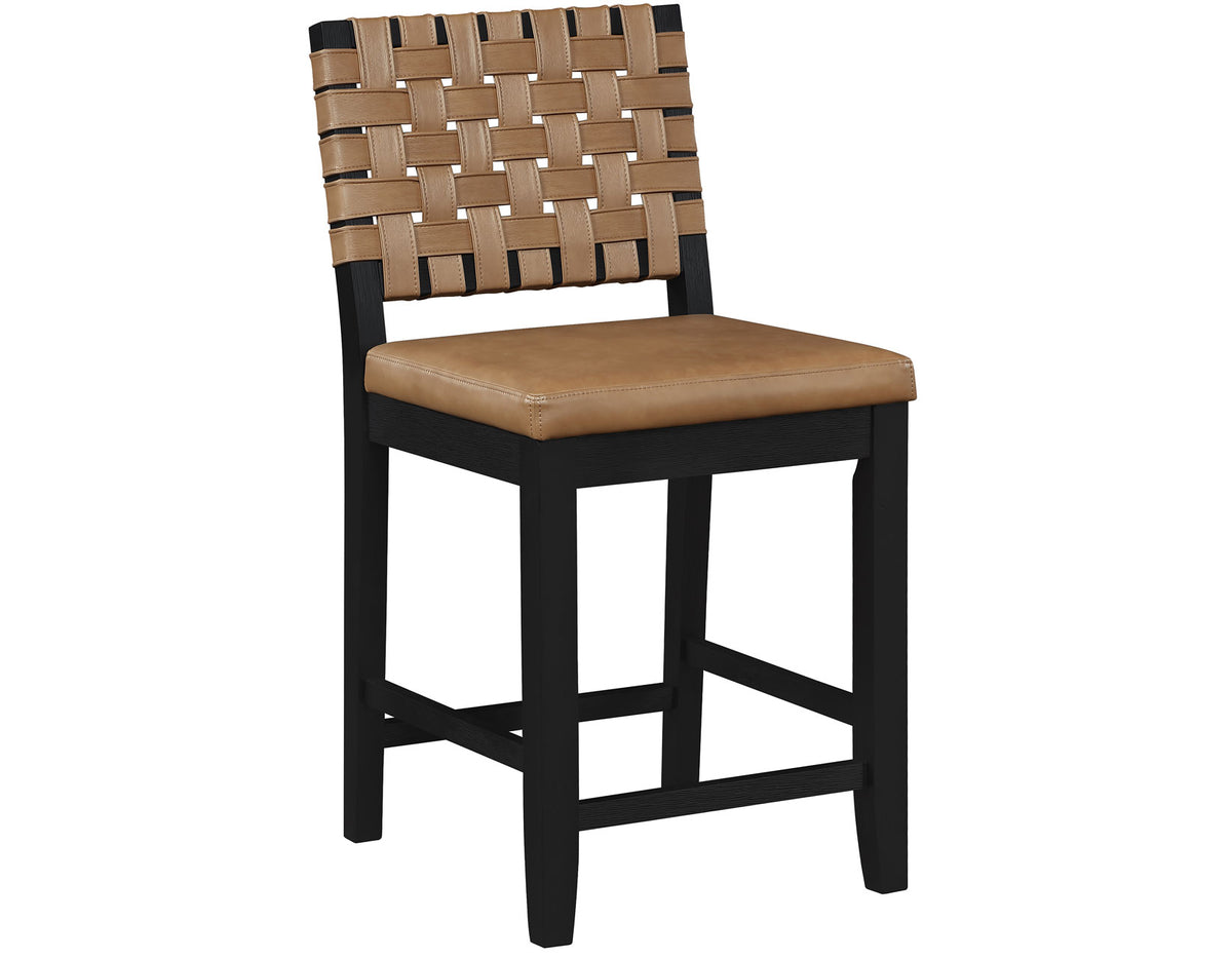 Reid Saddle Brown Camel Vegan Leather 24″ Counter Chair, Black Finish, Set of 2 from Steve Silver - Luna Furniture
