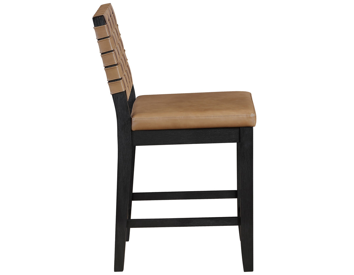 Reid Saddle Brown Camel Vegan Leather 24″ Counter Chair, Black Finish, Set of 2 from Steve Silver - Luna Furniture