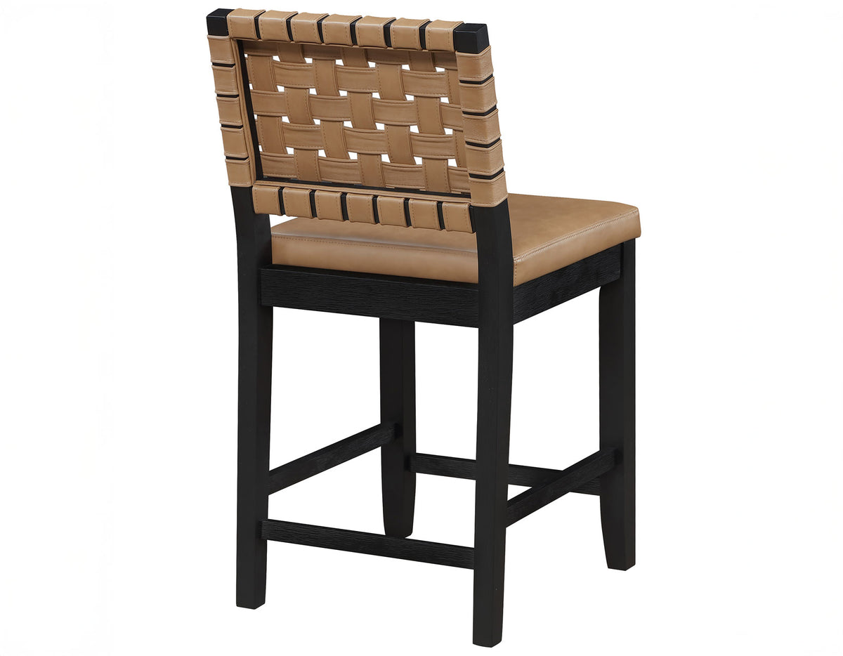 Reid Saddle Brown Camel Vegan Leather 24″ Counter Chair, Black Finish, Set of 2 from Steve Silver - Luna Furniture