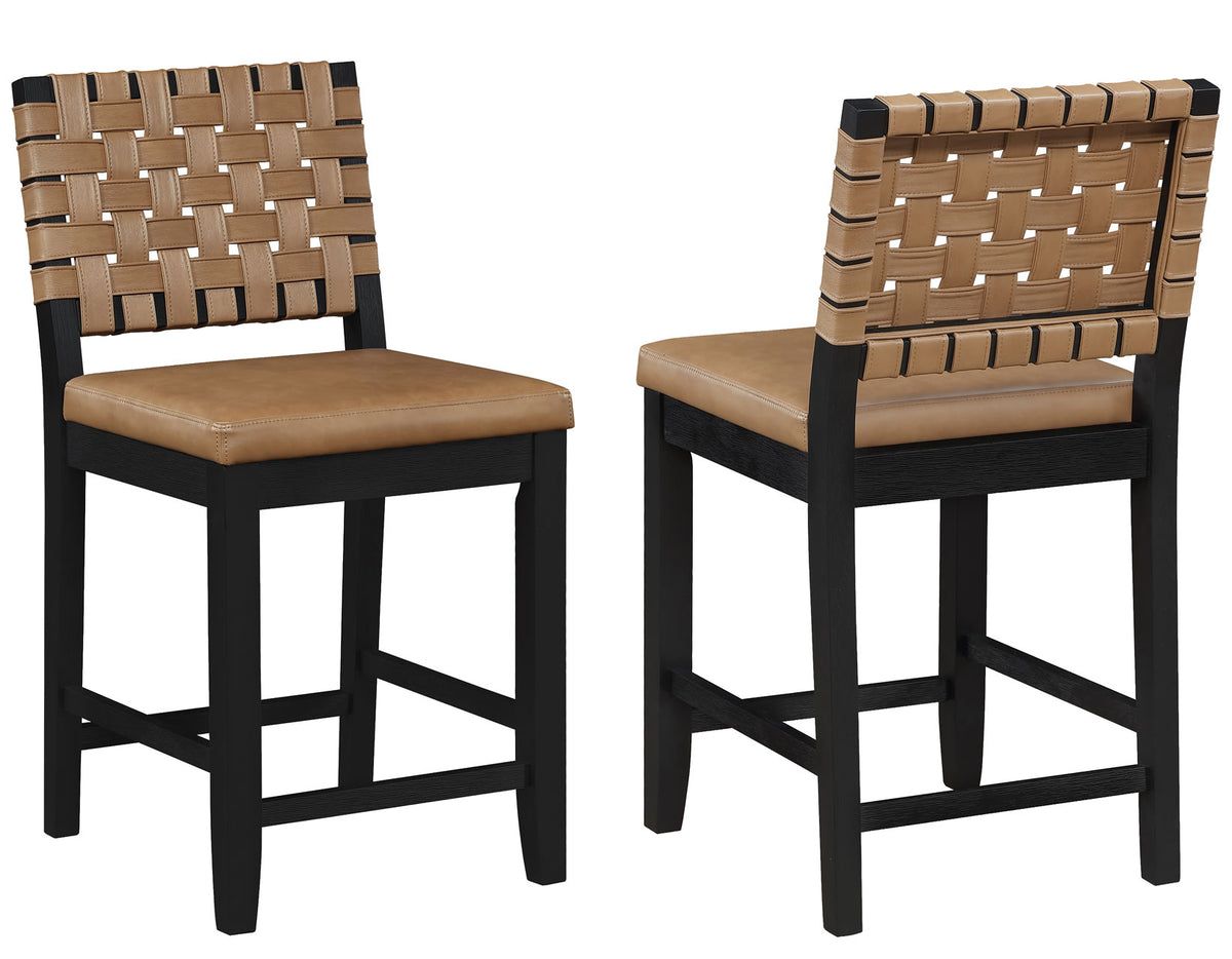 Reid Saddle Brown Camel Vegan Leather 24″ Counter Chair, Black Finish, Set of 2 from Steve Silver - Luna Furniture