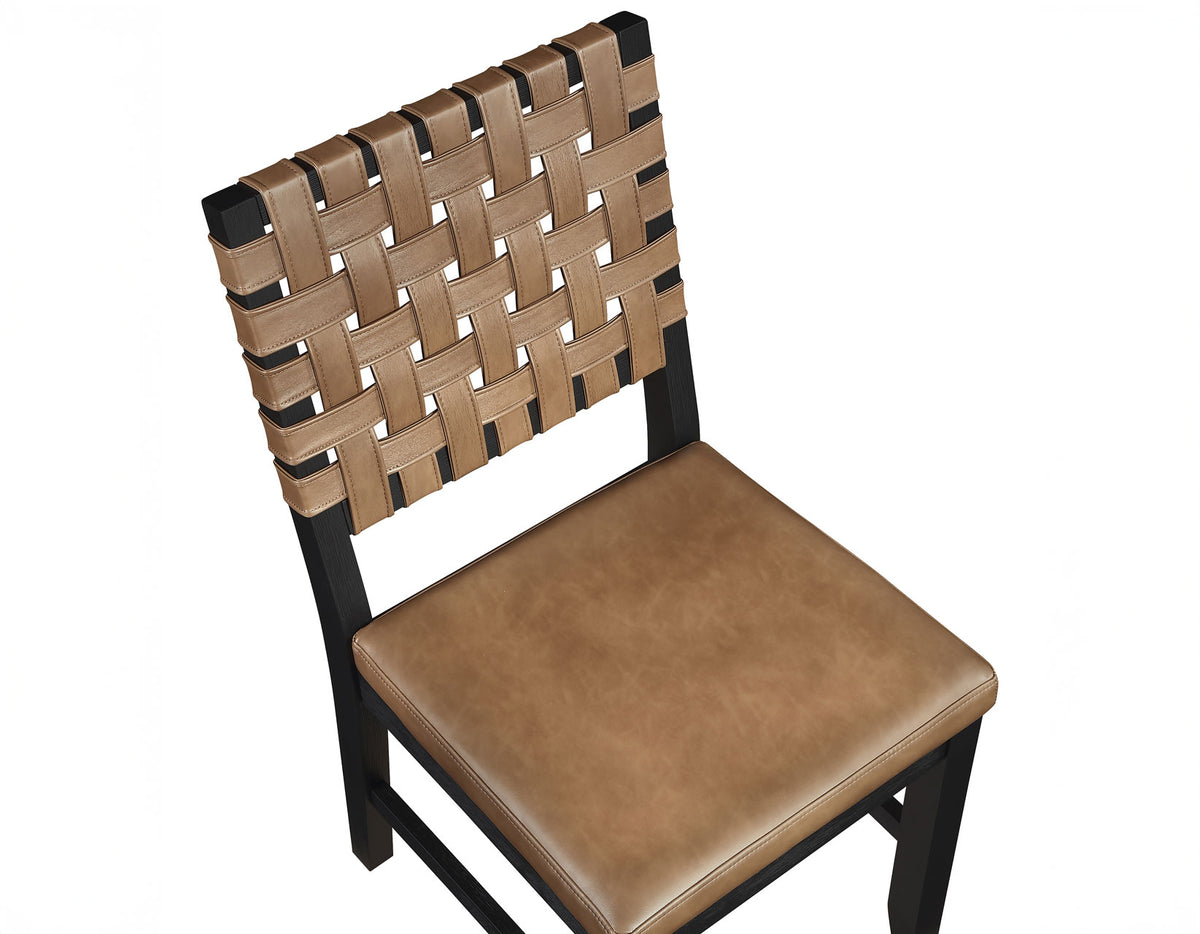 Reid Saddle Brown Camel Vegan Leather 24″ Counter Chair, Black Finish, Set of 2 from Steve Silver - Luna Furniture